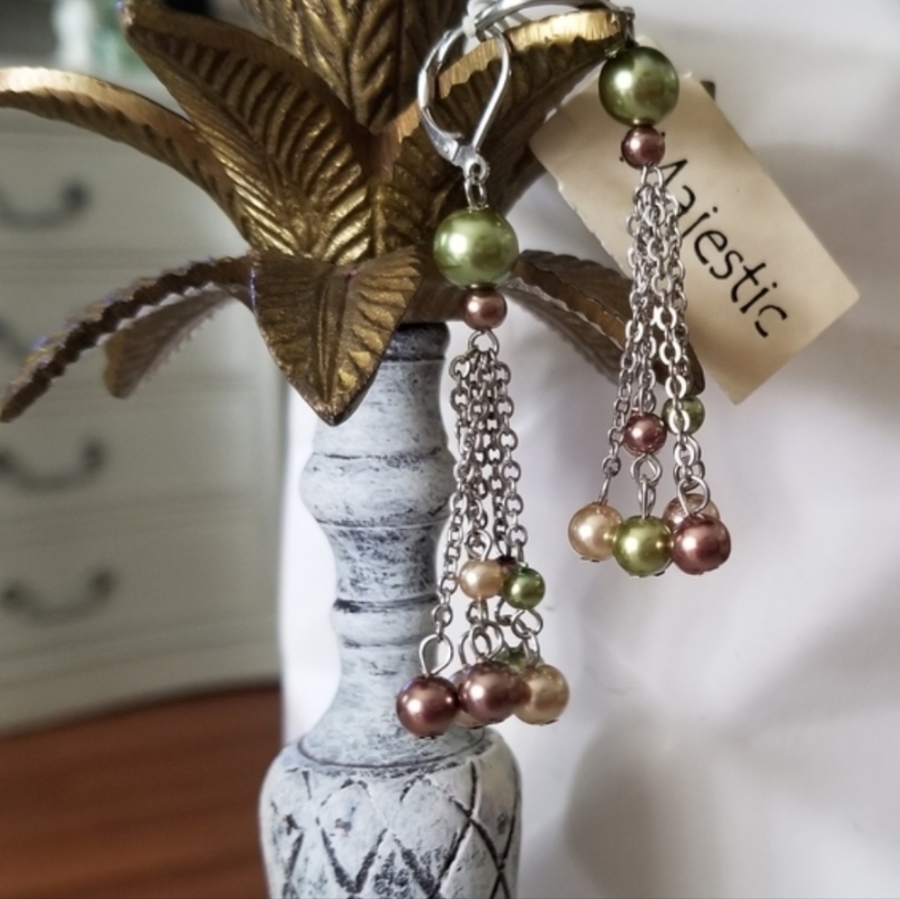 Rare Vintage Sterling Silver Majestic Multi-Color Beaded Dangle Earrings - Picture 4 of 4